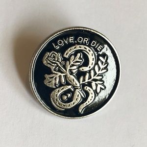 NEW Love or Die Rose Snake Enamel Pin Black Silver